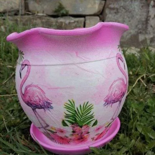Керамична саксия - TGP336 - фламинго