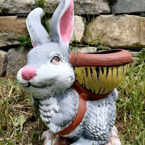 Градинска Фигура Заек с кош - TGC123 - сив
