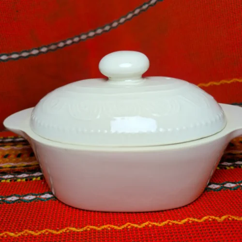 Елипсовидно гювече 600мл бяло бяла керамика - TGG949